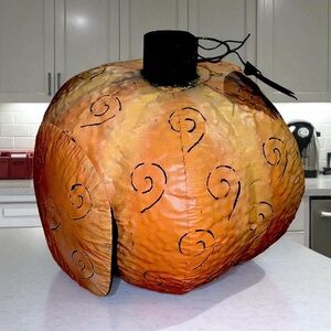 Vintage Halloween Huge Punched Tin Metal Jack O Lantern Pumpkin Candle Holder